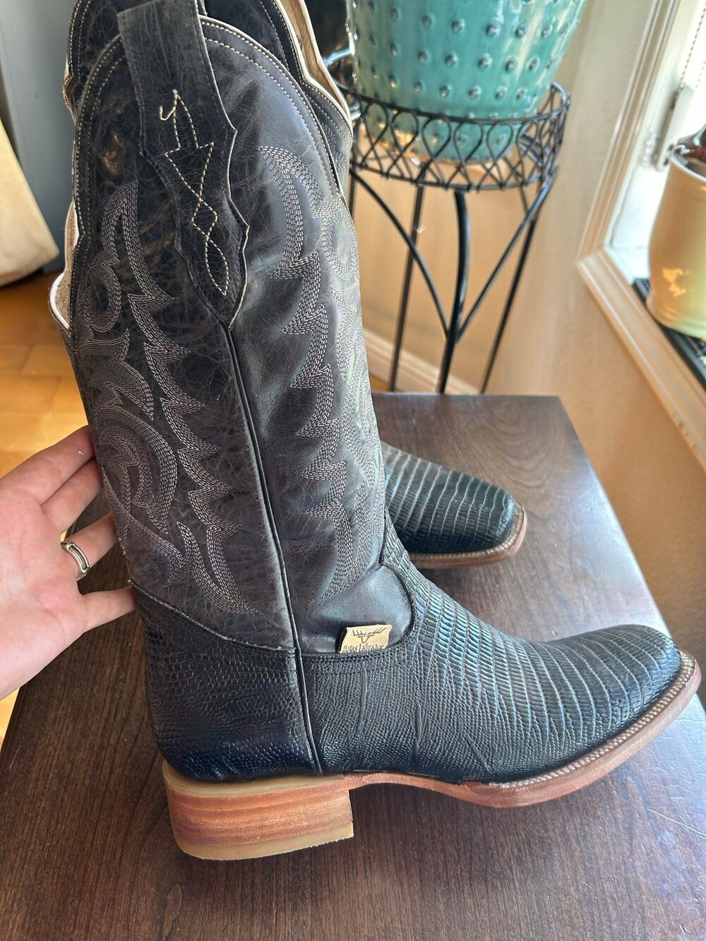 Botas Labrador Men's Black Lizard Skin Square Toe Cowboy Boots US 11 - 11.5
